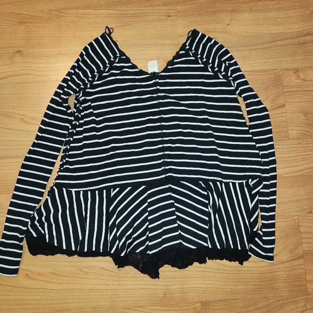 We The Free Tangerine Womens Striped Mesh Inset Peplum Top || XS